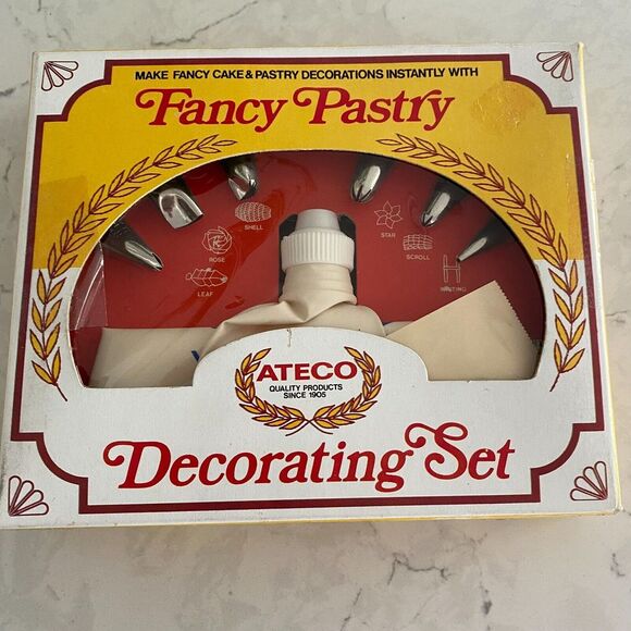 Vtg Ateco Fancy Cake Pastry 6-Designs Professional Decorating Set with Flex Bag - Picture 1 of 9